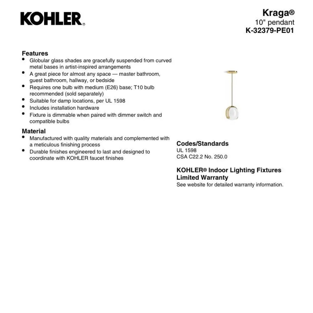 Kohler K-32379-PE01-BLL Kraga Mini Pendant 10in in Matte Black, view 6