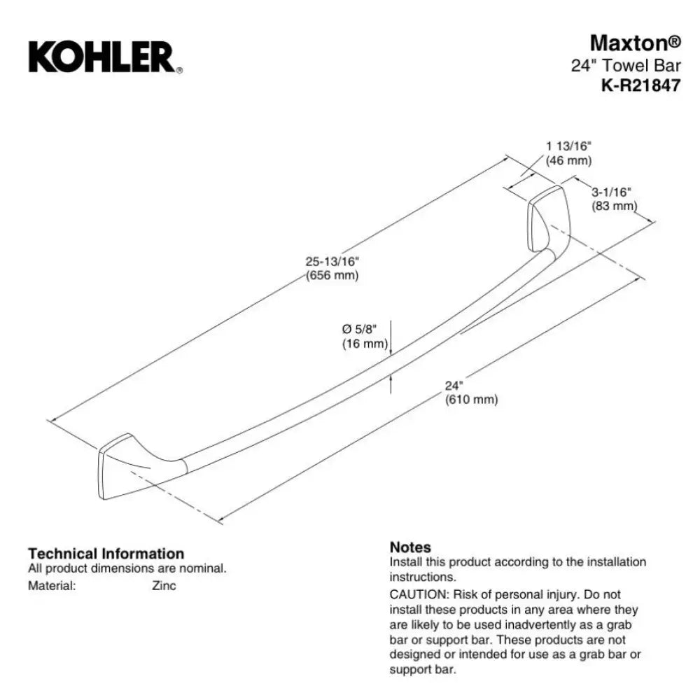 Kohler K-R21847-BN Maxton Towel Bar 24in in Brushed Nickel, view 5