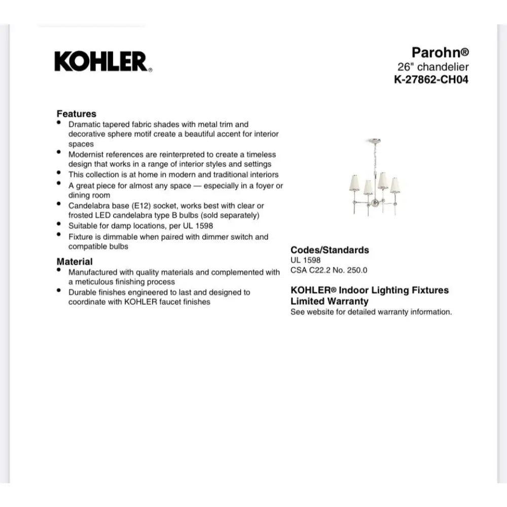 Kohler K-27862-CH04-GNL Parohn Chandelier 26in in Gunmetal, view 3