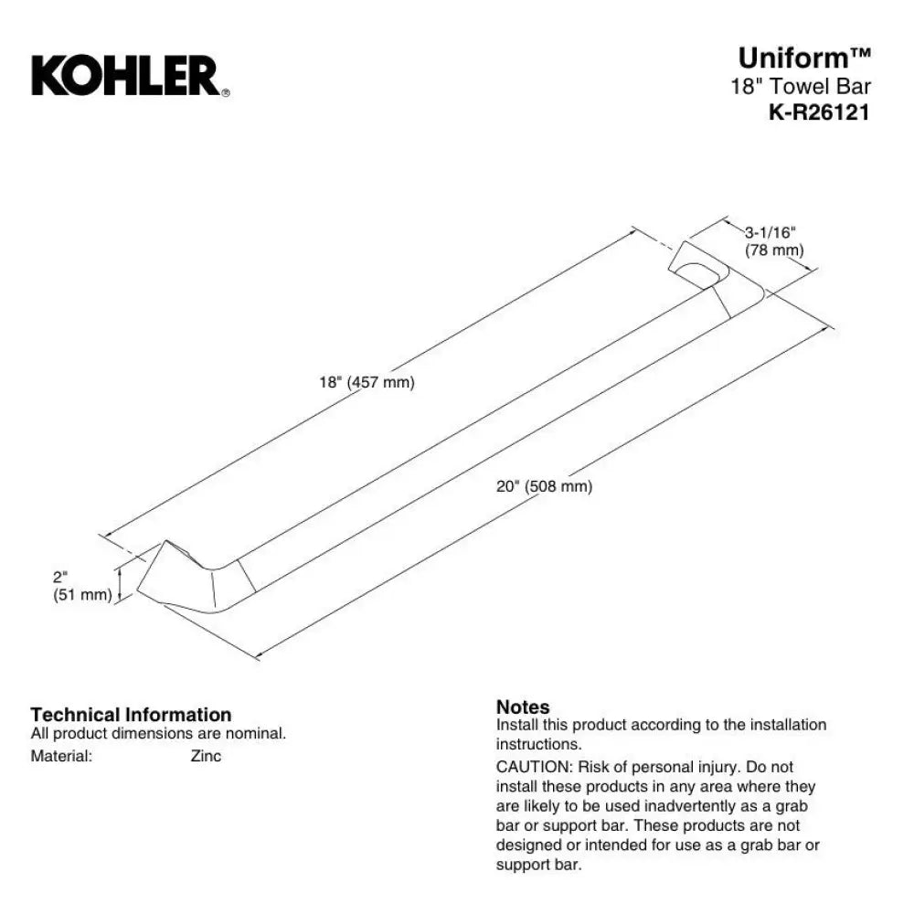 Kohler K-R26121-BN Uniform Towel Bar 24in in Brushed Nickel, view 3