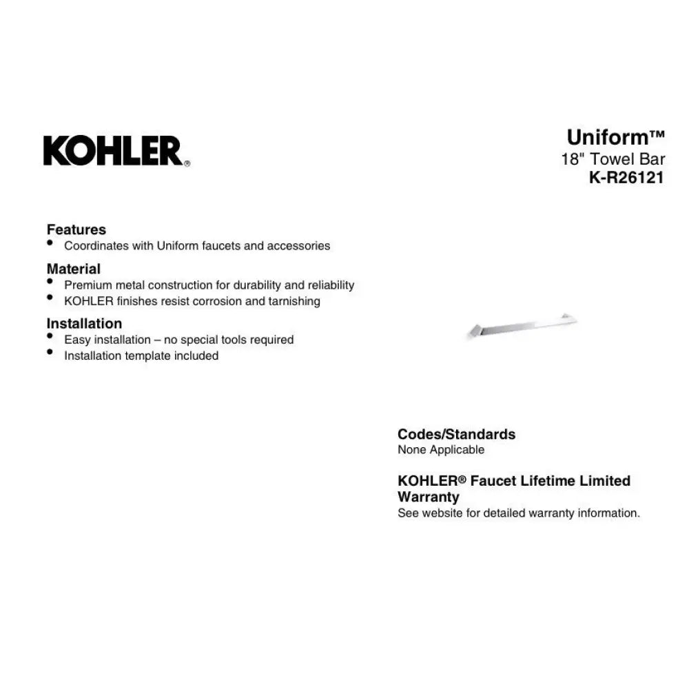 Kohler K-R26121-BN Uniform Towel Bar 24in in Brushed Nickel, view 2
