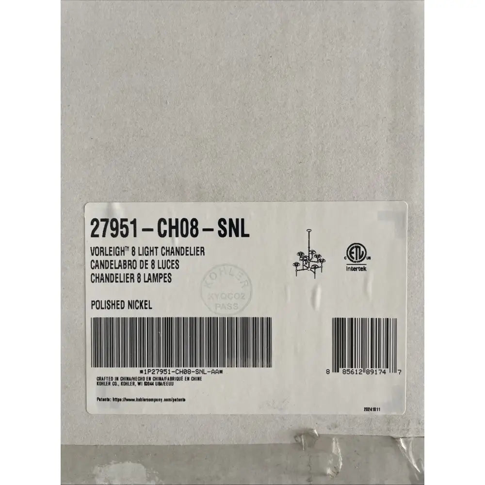 Kohler K-27951-CH08-SNL Vorleigh Chandelier in Polished Nickel, view 5